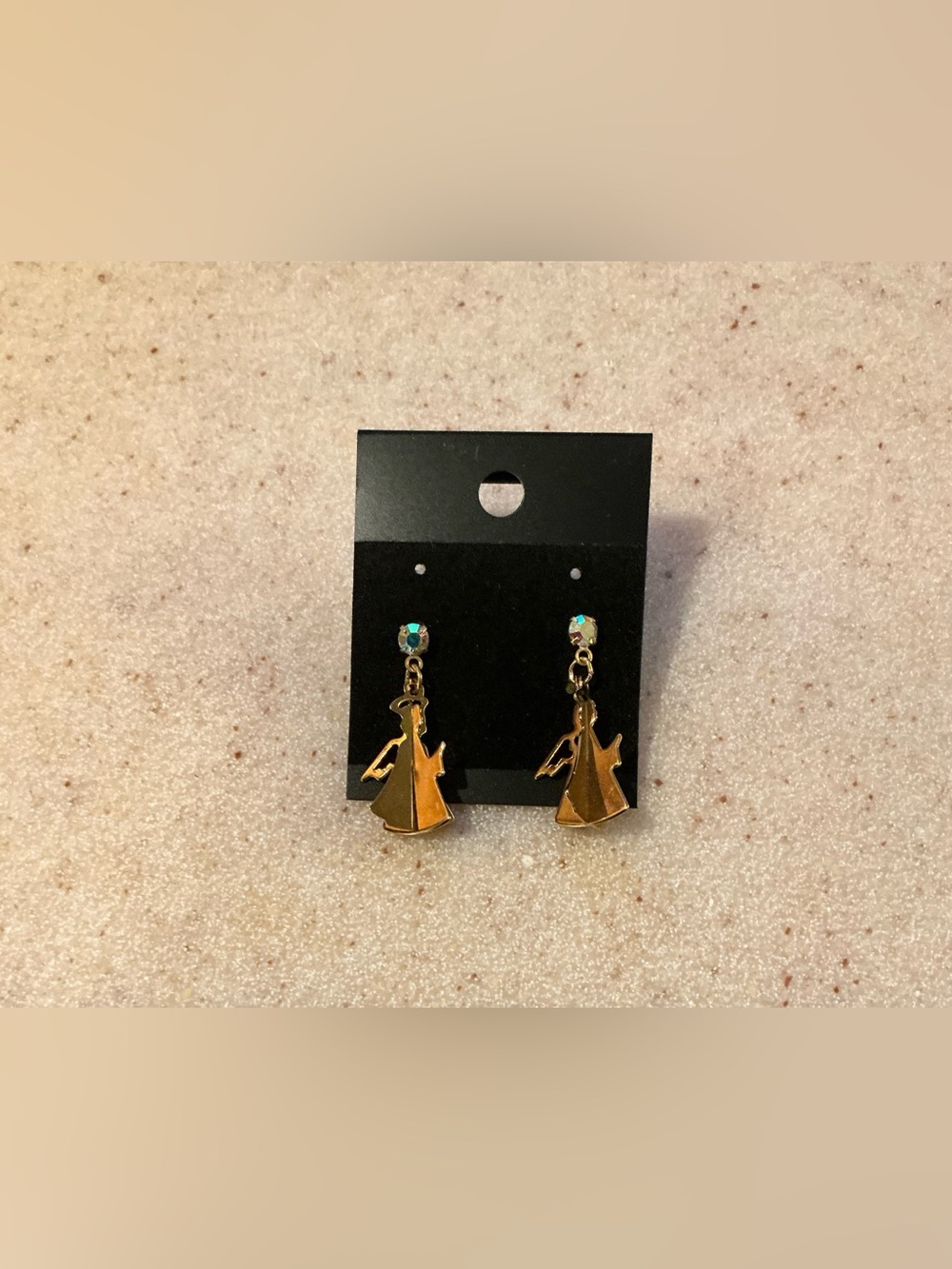 Avon Gold Angel Drop Earrings with AB  Accent